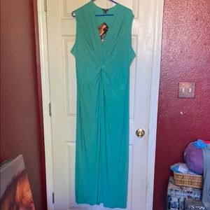 IMAN Teal Sleeveless V-Neck Sheath Maxi Dress